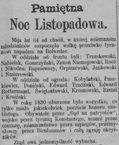 64 rocznica powstania listopadowego Źródło: Goniec Wielkopolski, XVIII, Poznań 29 listopada 1894