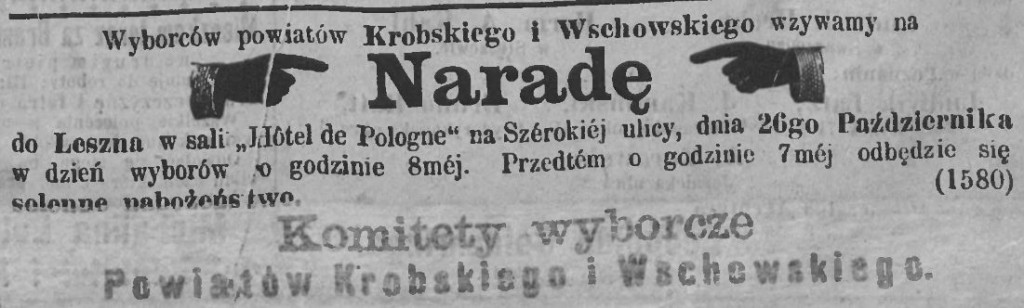 Zaproszenie skierowane do delegatów Powiatu Krobskiego - m.in. do p. Nasierowskiego Głos Wielkopolski, Rocznik VI, nr 244, Środa 25.10.1882